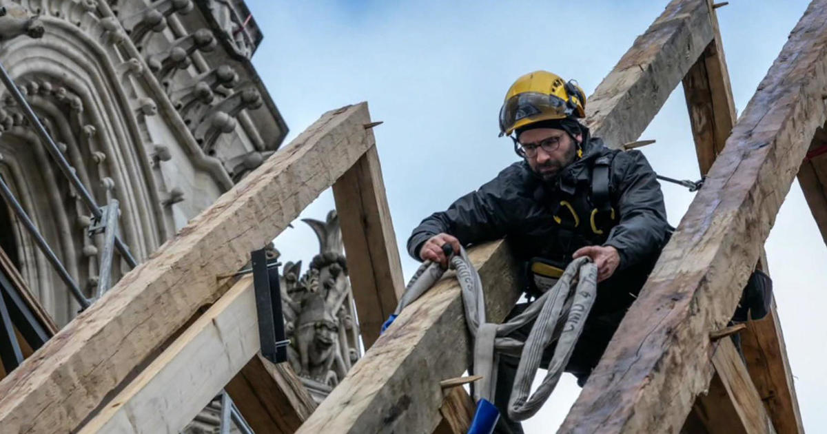 Five years after a fire destroyed Notre Dame, an American carpenter helps rebuild Paris' iconic cathedral
