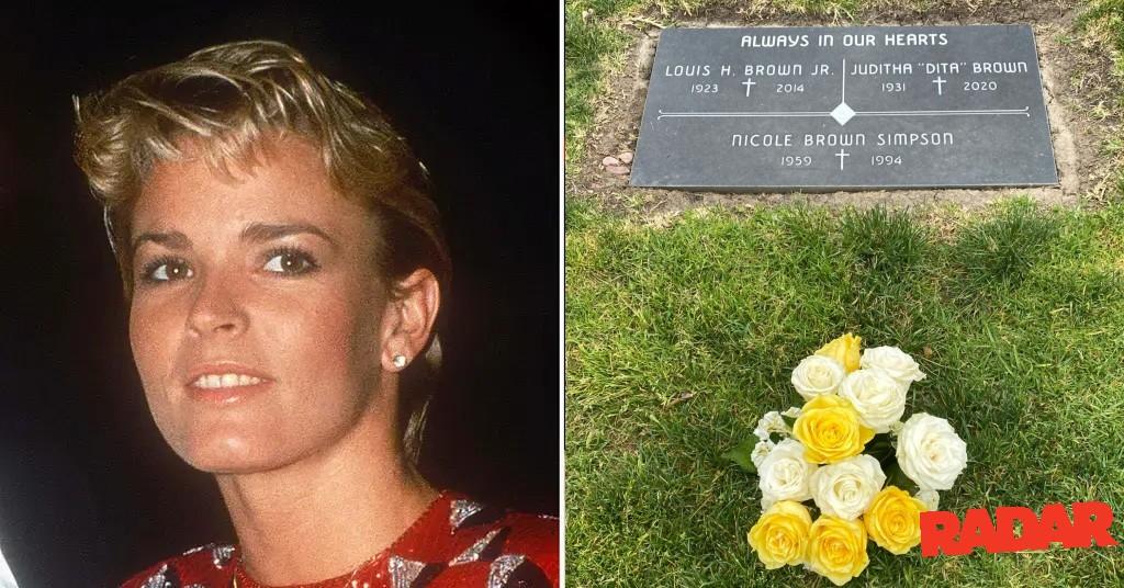 Nicole Brown Simpson's grave decorated with a flower bouquet after OJ's death