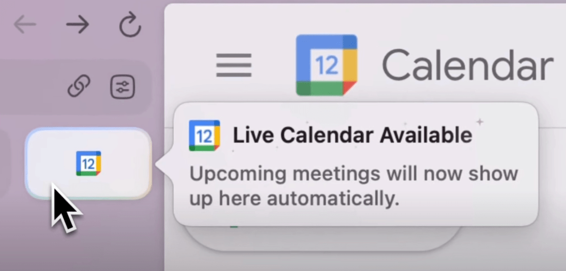 Arc now features a live calendar button to help you stay on time for meetings