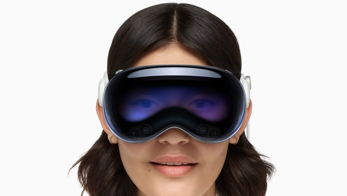 woman wearing Apple Vision Pro headset